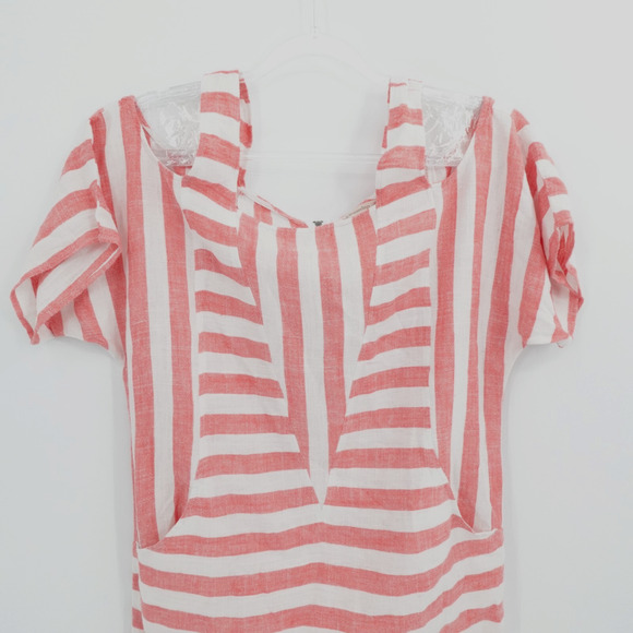 Soft Surroundings Linen Blend Cold Shoulder Red Striped Tunic Beach Women Size S - Picture 7 of 11